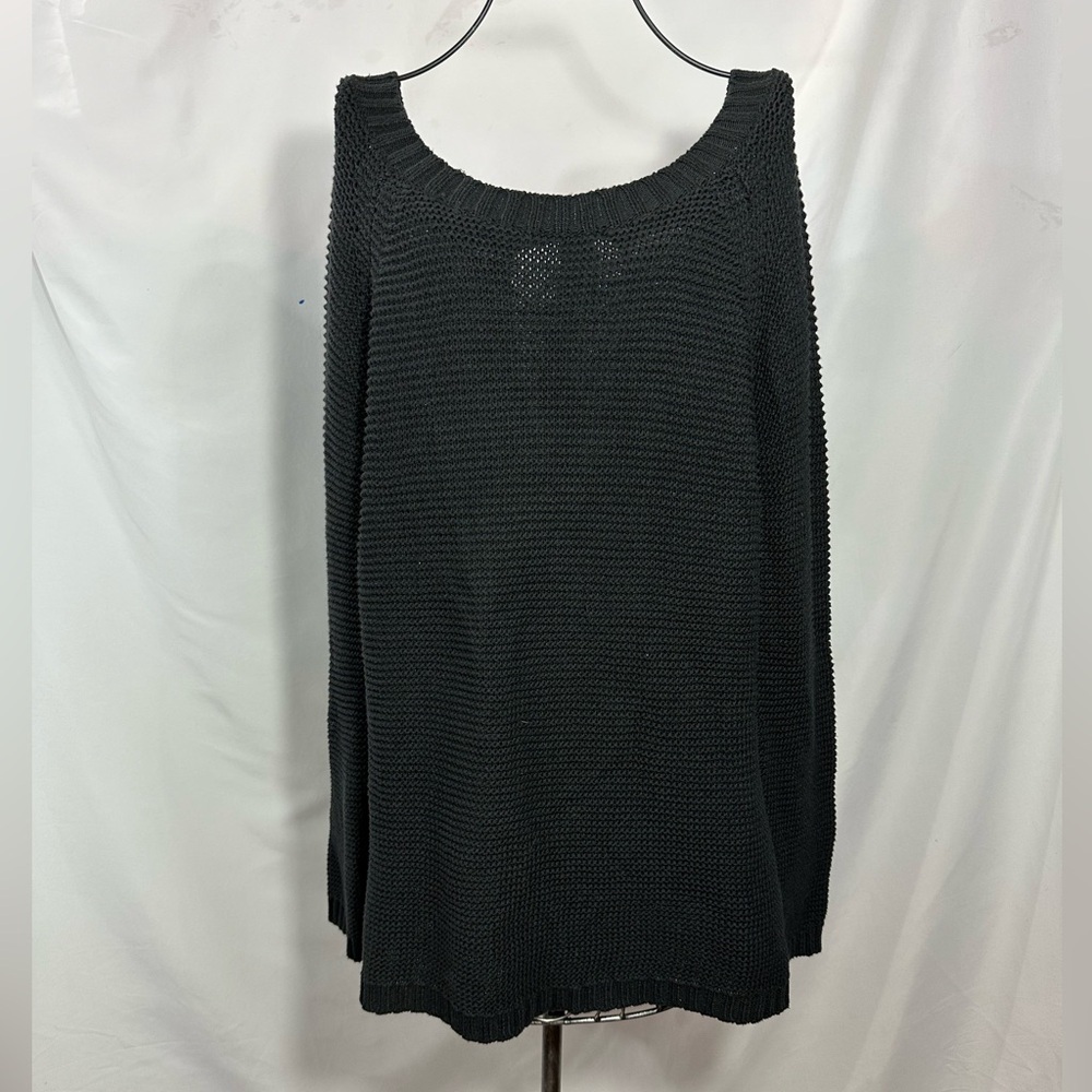Soft Surroundings navy chunky knit sweater with bow detail closure size L